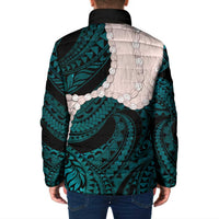 Teal Galaxy Polynesia Tribal Octopus Tattoo Padded Jacket Pikake Lei Polynesian Pattern