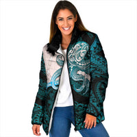 Teal Galaxy Polynesia Tribal Octopus Tattoo Padded Jacket Pikake Lei Polynesian Pattern
