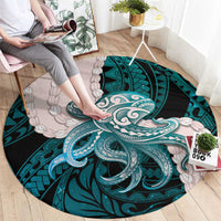Teal Galaxy Polynesia Tribal Octopus Tattoo Round Carpet Pikake Lei Polynesian Pattern LT14 - Polynesian Pride