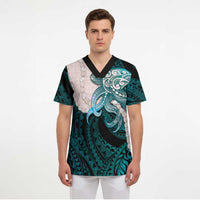 Teal Galaxy Polynesia Tribal Octopus Tattoo Scrub Top Pikake Lei Polynesian Pattern LT14 - Polynesian Pride