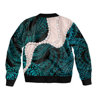 Teal Galaxy Polynesia Tribal Octopus Tattoo Sleeve Zip Bomber Jacket Pikake Lei Polynesian Pattern LT14 - Polynesian Pride