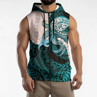 Teal Galaxy Polynesia Tribal Octopus Tattoo Sleeveless Zip Hoodie Pikake Lei Polynesian Pattern LT14 - Polynesian Pride