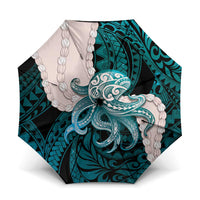 Teal Galaxy Polynesia Tribal Octopus Tattoo Umbrella Pikake Lei Polynesian Pattern LT14 One Size Folded 11.42 inch Opened Diameter 37.4 inch Teal - Polynesian Pride