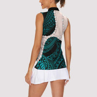 Teal Galaxy Polynesia Tribal Octopus Tattoo Women Sleeveless Polo Shirt Pikake Lei Polynesian Pattern LT14 - Polynesian Pride