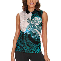 Teal Galaxy Polynesia Tribal Octopus Tattoo Women Sleeveless Polo Shirt Pikake Lei Polynesian Pattern LT14 - Polynesian Pride