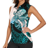 Teal Galaxy Polynesia Tribal Octopus Tattoo Women Sleeveless Polo Shirt Pikake Lei Polynesian Pattern LT14 - Polynesian Pride