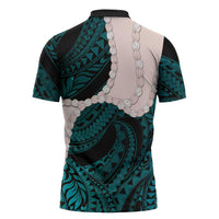 Teal Galaxy Polynesia Tribal Octopus Tattoo Zipper Polo Shirt Pikake Lei Polynesian Pattern LT14 - Polynesian Pride