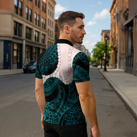 Teal Galaxy Polynesia Tribal Octopus Tattoo Zipper Polo Shirt Pikake Lei Polynesian Pattern LT14 - Polynesian Pride