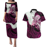 Pink Galaxy Polynesia Tribal Octopus Tattoo Couples Matching Puletasi and Hawaiian Shirt Pikake Lei Polynesian Pattern LT14 Pink - Polynesian Pride