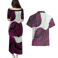 Pink Galaxy Polynesia Tribal Octopus Tattoo Couples Matching Puletasi and Hawaiian Shirt Pikake Lei Polynesian Pattern LT14 - Polynesian Pride