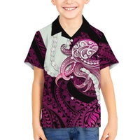 Pink Galaxy Polynesia Tribal Octopus Tattoo Family Matching Off The Shoulder Long Sleeve Dress and Hawaiian Shirt Pikake Lei Polynesian Pattern