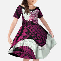Pink Galaxy Polynesia Tribal Octopus Tattoo Kid Short Sleeve Dress Pikake Lei Polynesian Pattern LT14 KID Pink - Polynesian Pride