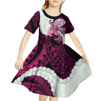 Pink Galaxy Polynesia Tribal Octopus Tattoo Kid Short Sleeve Dress Pikake Lei Polynesian Pattern LT14 - Polynesian Pride