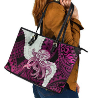 Pink Galaxy Polynesia Tribal Octopus Tattoo Leather Tote Bag Pikake Lei Polynesian Pattern LT14 - Polynesian Pride