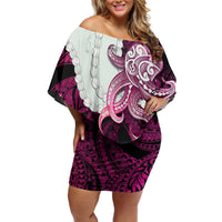 Pink Galaxy Polynesia Tribal Octopus Tattoo Off Shoulder Short Dress Pikake Lei Polynesian Pattern