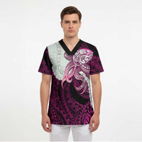 Pink Galaxy Polynesia Tribal Octopus Tattoo Scrub Top Pikake Lei Polynesian Pattern LT14 - Polynesian Pride