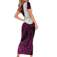 Pink Galaxy Polynesia Tribal Octopus Tattoo Short Sleeve Bodycon Dress Pikake Lei Polynesian Pattern LT14 - Polynesian Pride