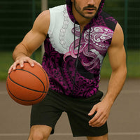 Pink Galaxy Polynesia Tribal Octopus Tattoo Sleeveless Zip Hoodie Pikake Lei Polynesian Pattern LT14 - Polynesian Pride