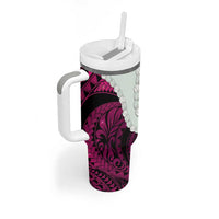 Pink Galaxy Polynesia Tribal Octopus Tattoo Tumbler With Handle Pikake Lei Polynesian Pattern LT14 - Polynesian Pride