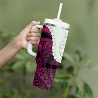 Pink Galaxy Polynesia Tribal Octopus Tattoo Tumbler With Handle Pikake Lei Polynesian Pattern LT14 - Polynesian Pride