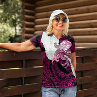 Pink Galaxy Polynesia Tribal Octopus Tattoo Women Polo Shirt Pikake Lei Polynesian Pattern LT14 - Polynesian Pride