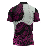 Pink Galaxy Polynesia Tribal Octopus Tattoo Zipper Polo Shirt Pikake Lei Polynesian Pattern LT14 - Polynesian Pride