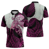 Pink Galaxy Polynesia Tribal Octopus Tattoo Zipper Polo Shirt Pikake Lei Polynesian Pattern LT14 - Polynesian Pride