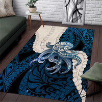 Blue Galaxy Polynesia Tribal Octopus Tattoo Area Rug Pikake Lei Polynesian Pattern