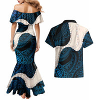Blue Galaxy Polynesia Tribal Octopus Tattoo Couples Matching Mermaid Dress and Hawaiian Shirt Pikake Lei Polynesian Pattern LT14 - Polynesian Pride