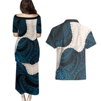 Blue Galaxy Polynesia Tribal Octopus Tattoo Couples Matching Puletasi and Hawaiian Shirt Pikake Lei Polynesian Pattern LT14 - Polynesian Pride