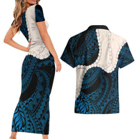 Blue Galaxy Polynesia Tribal Octopus Tattoo Couples Matching Short Sleeve Bodycon Dress and Hawaiian Shirt Pikake Lei Polynesian Pattern LT14 - Polynesian Pride