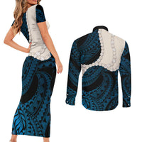 Blue Galaxy Polynesia Tribal Octopus Tattoo Couples Matching Short Sleeve Bodycon Dress and Long Sleeve Button Shirt Pikake Lei Polynesian Pattern LT14 - Polynesian Pride