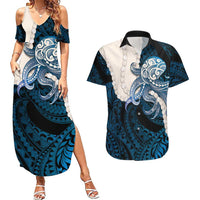 Blue Galaxy Polynesia Tribal Octopus Tattoo Couples Matching Summer Maxi Dress and Hawaiian Shirt Pikake Lei Polynesian Pattern LT14 Blue - Polynesian Pride