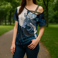 Blue Galaxy Polynesia Tribal Octopus Tattoo Cross Shoulder Shirt Pikake Lei Polynesian Pattern LT14 - Polynesian Pride