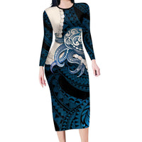 Blue Galaxy Polynesia Tribal Octopus Tattoo Family Matching Long Sleeve Bodycon Dress and Hawaiian Shirt Pikake Lei Polynesian Pattern
