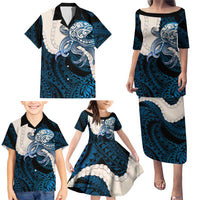 Blue Galaxy Polynesia Tribal Octopus Tattoo Family Matching Puletasi and Hawaiian Shirt Pikake Lei Polynesian Pattern