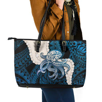 Blue Galaxy Polynesia Tribal Octopus Tattoo Leather Tote Bag Pikake Lei Polynesian Pattern LT14 - Polynesian Pride