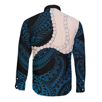 Blue Galaxy Polynesia Tribal Octopus Tattoo Long Sleeve Button Shirt Pikake Lei Polynesian Pattern LT14 - Polynesian Pride
