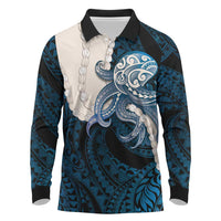 Blue Galaxy Polynesia Tribal Octopus Tattoo Long Sleeve Polo Shirt Pikake Lei Polynesian Pattern LT14 Blue - Polynesian Pride