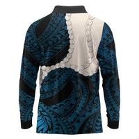 Blue Galaxy Polynesia Tribal Octopus Tattoo Long Sleeve Polo Shirt Pikake Lei Polynesian Pattern LT14 - Polynesian Pride