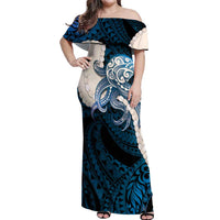 Blue Galaxy Polynesia Tribal Octopus Tattoo Off Shoulder Maxi Dress Pikake Lei Polynesian Pattern LT14 Women Blue - Polynesian Pride