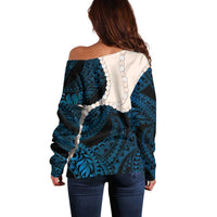 Blue Galaxy Polynesia Tribal Octopus Tattoo Off Shoulder Sweater Pikake Lei Polynesian Pattern LT14 - Polynesian Pride