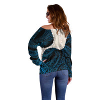 Blue Galaxy Polynesia Tribal Octopus Tattoo Off Shoulder Sweater Pikake Lei Polynesian Pattern LT14 - Polynesian Pride