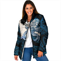 Blue Galaxy Polynesia Tribal Octopus Tattoo Padded Jacket Pikake Lei Polynesian Pattern LT14 Women Blue - Polynesian Pride