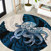 Blue Galaxy Polynesia Tribal Octopus Tattoo Round Carpet Pikake Lei Polynesian Pattern LT14 Blue - Polynesian Pride
