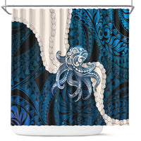 Blue Galaxy Polynesia Tribal Octopus Tattoo Shower Curtain Pikake Lei Polynesian Pattern LT14 Blue - Polynesian Pride