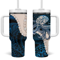 Blue Galaxy Polynesia Tribal Octopus Tattoo Tumbler With Handle Pikake Lei Polynesian Pattern LT14 One Size: 40 oz Blue - Polynesian Pride