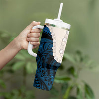 Blue Galaxy Polynesia Tribal Octopus Tattoo Tumbler With Handle Pikake Lei Polynesian Pattern LT14 - Polynesian Pride
