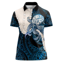 Blue Galaxy Polynesia Tribal Octopus Tattoo Women Polo Shirt Pikake Lei Polynesian Pattern LT14 Female Blue - Polynesian Pride