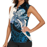Blue Galaxy Polynesia Tribal Octopus Tattoo Women Sleeveless Polo Shirt Pikake Lei Polynesian Pattern LT14 - Polynesian Pride
